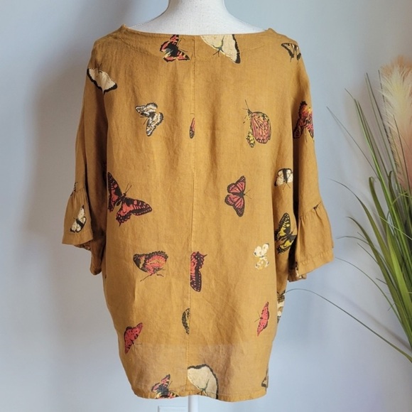Linen Blouse Lagenlook oversized S M L Italy Natural Fiber butterfly - Picture 11 of 12